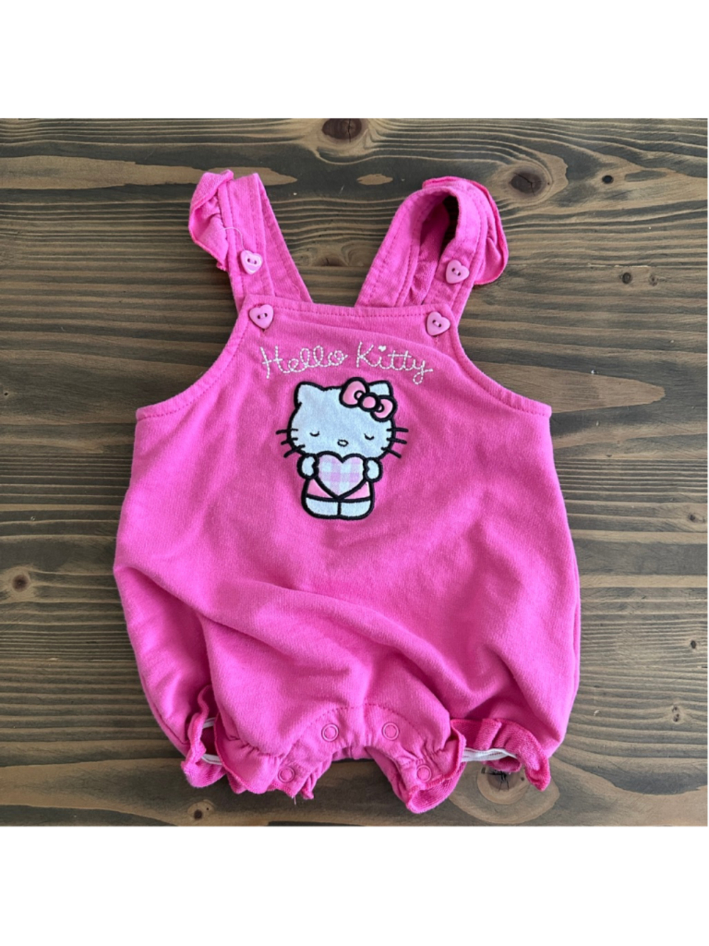 Hello Kitty Baby Romper 6M Pink Overalls Heart Applique Outfit